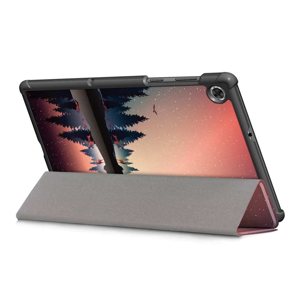 Pattern Printing Leather Smart Case Dual-Angle Tri-fold Stand Auto-Wake/Sleep Tablet Cover for Lenovo Smart Tab M10 FHD Plus/Tab M10 Plus TB-X606F - Tree and Reflection - Image 8