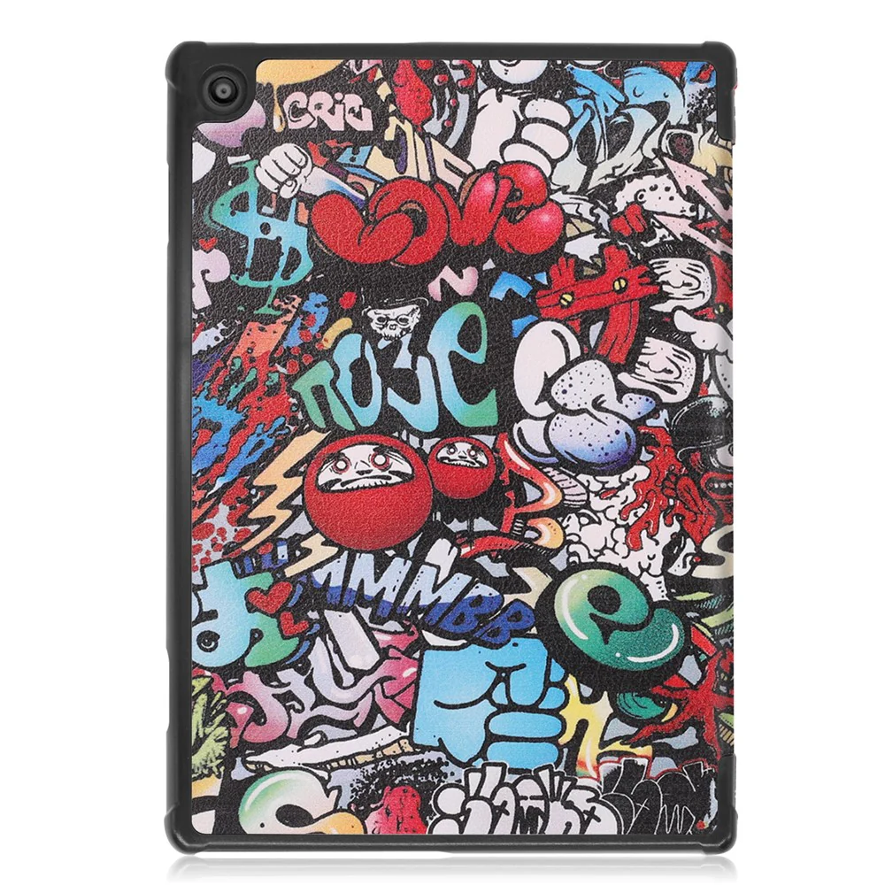 Pattern Printing Leather Tri-fold Tablet Flip Cover for Lenovo M10 FHD REL TB-X605FC - Cartoon Graffiti - Image 3
