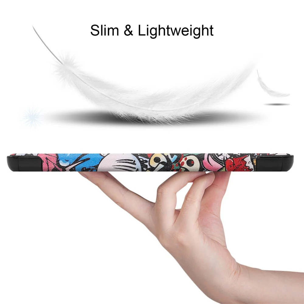 Pattern Printing Tri-fold Leather Stand Case Anti-scratch Shockproof Tablet Cover Shell for Lenovo Tab M10 Plus TB-X606F - Cartoon Graffiti - Image 2