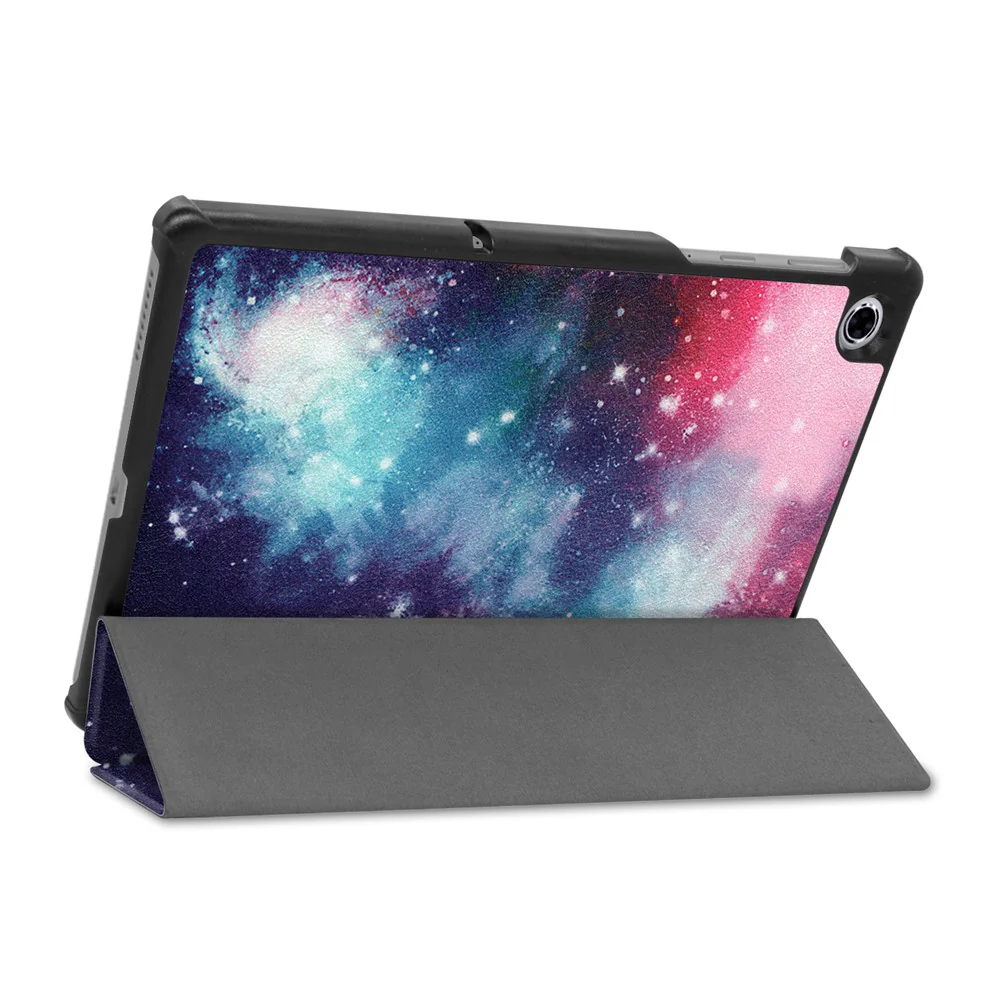 Pattern Printing Tri-fold Leather Stand Case Anti-scratch Shockproof Tablet Cover Shell for Lenovo Tab M10 Plus TB-X606F - Galaxy Pattern - Image 6
