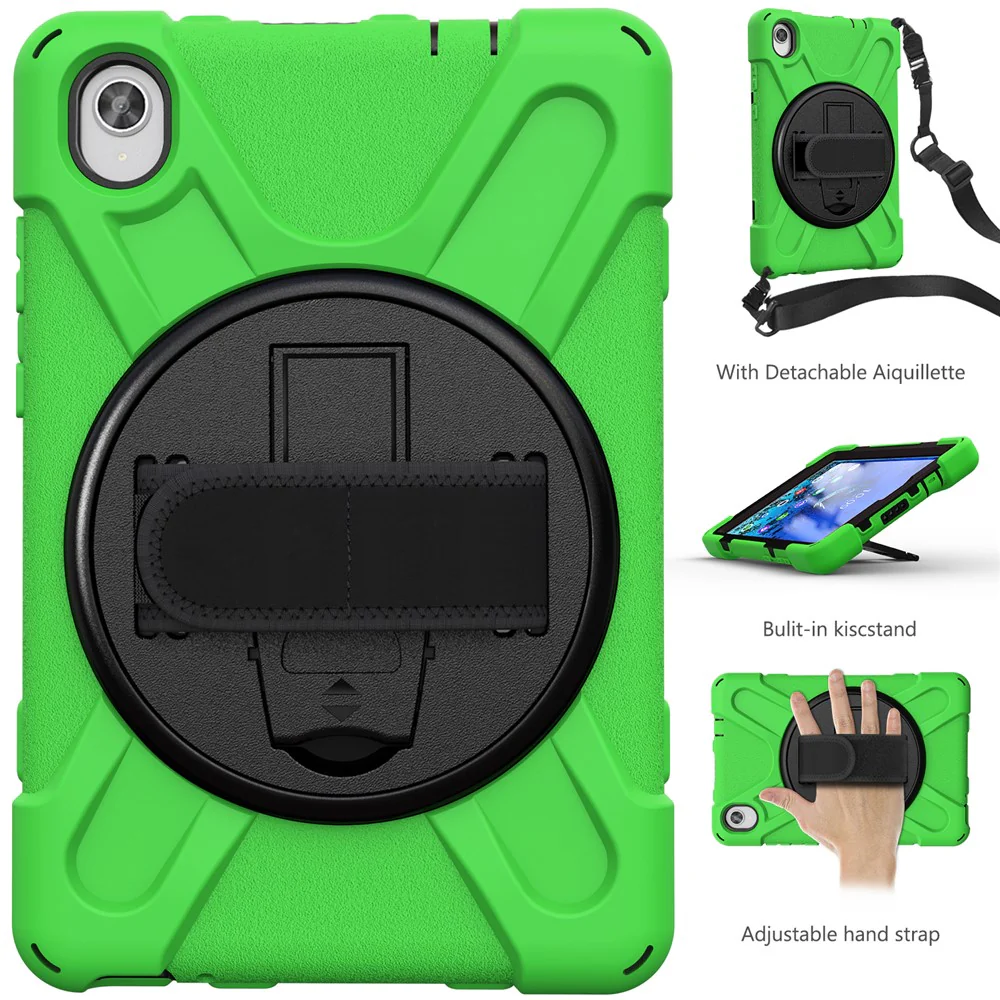 PC and Silicone Tablet Case + Shoulder Strap + Hand Band + 360° Swivel Kickstand for Lenovo Tab M8 2020 - Green - Image 2