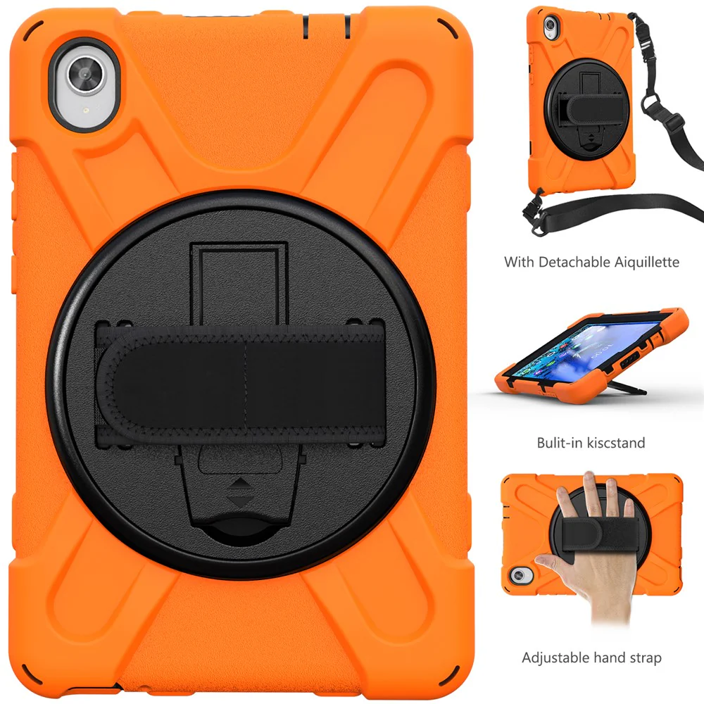 PC and Silicone Tablet Case + Shoulder Strap + Hand Band + 360° Swivel Kickstand for Lenovo Tab M8 2020 - Orange - Image 2
