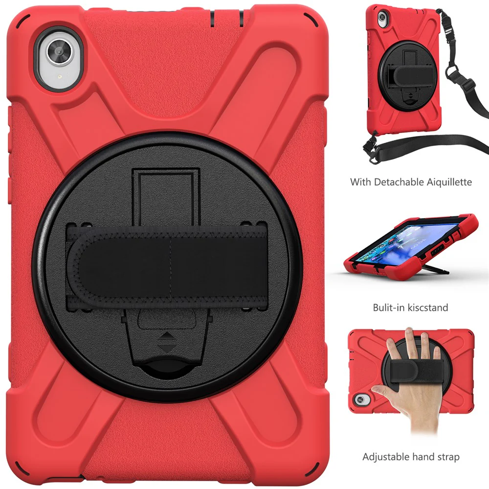 PC and Silicone Tablet Case + Shoulder Strap + Hand Band + 360° Swivel Kickstand for Lenovo Tab M8 2020 - Red - Image 2