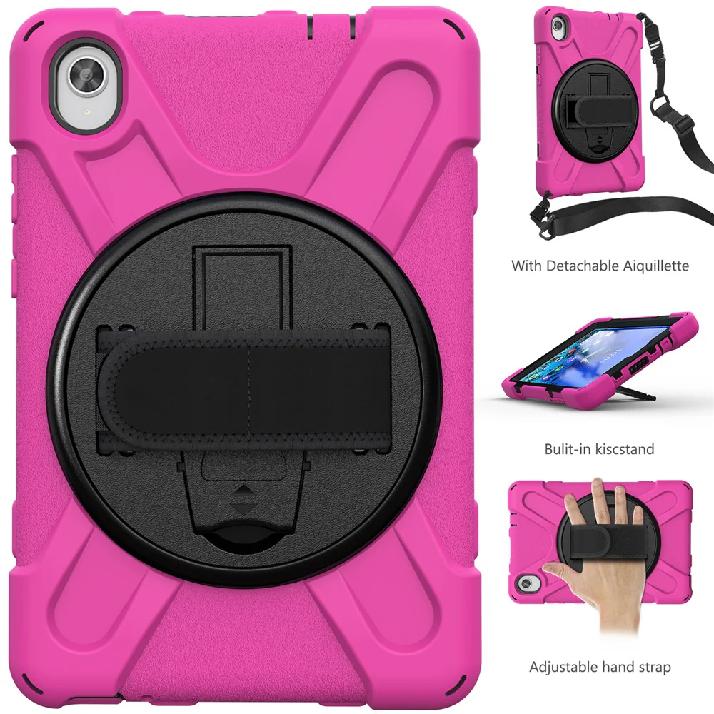 PC and Silicone Tablet Case + Shoulder Strap + Hand Band + 360° Swivel Kickstand for Lenovo Tab M8 2020 - Rose - Image 2