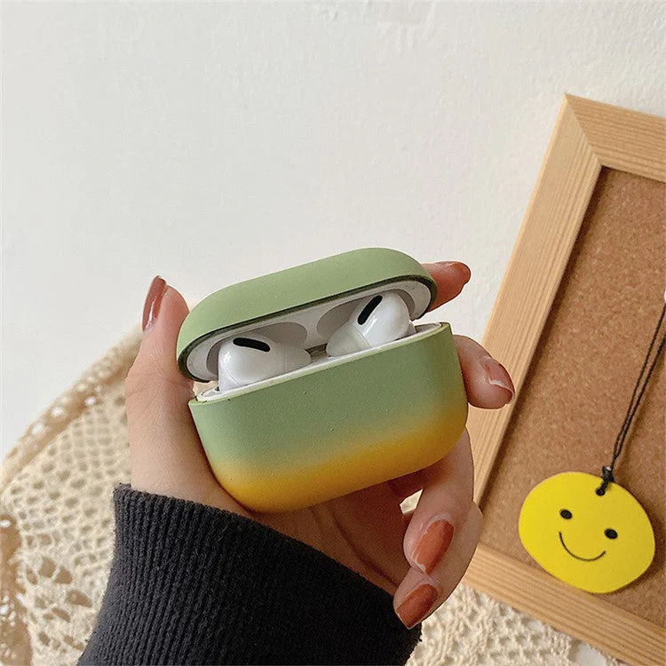 PC Hard Case for AirPods Pro 2 Gradient Frosted Bluetooth Earphone Protective Cover (without Buckle) - Green / Yellow - Image 2