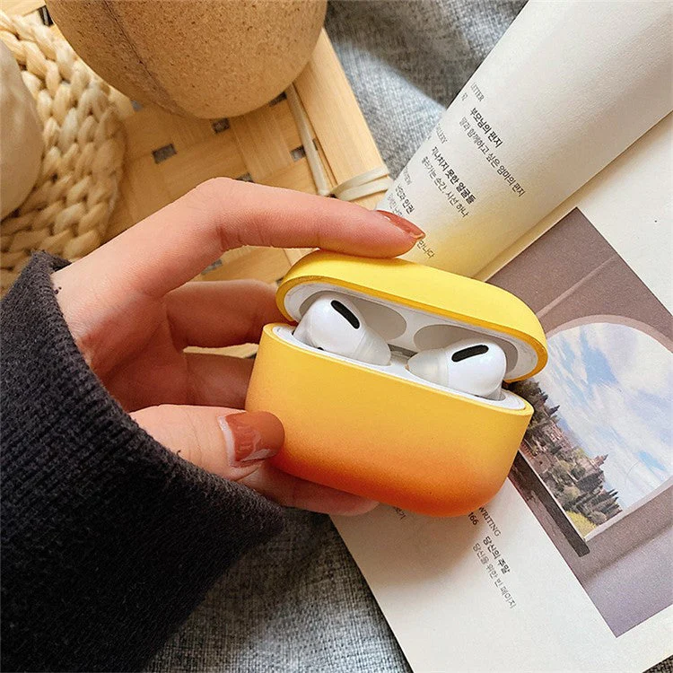 PC Hard Case for AirPods Pro 2 Gradient Frosted Bluetooth Earphone Protective Cover (without Buckle) - Yellow / Pink - Image 2