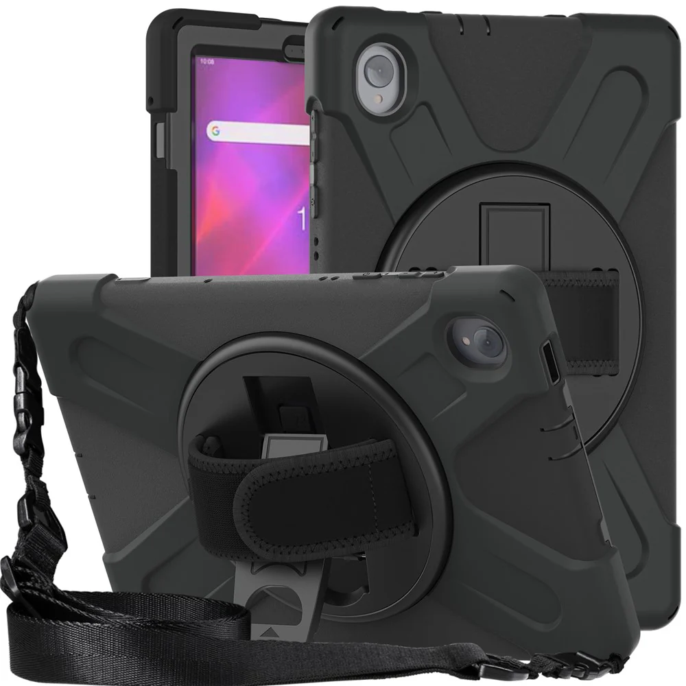 PC + Silicone Case with Kickstand Shoulder Strap for Lenovo Tab M10 Plus (2020) / K10 (2021) TB-X606F / 606X / X6C6F / X6C6X / X6C6NBF - Black - Image 3