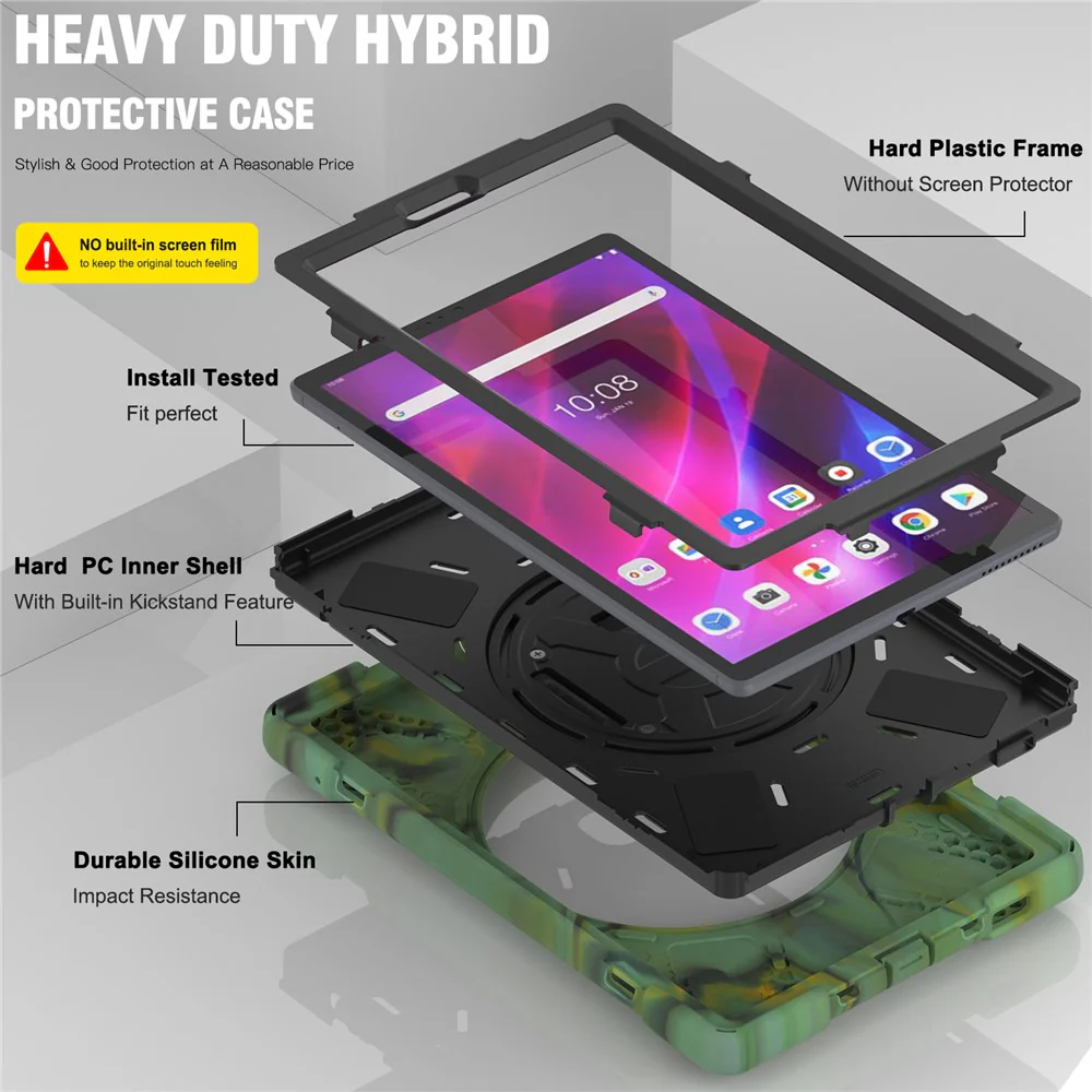 PC + Silicone Case with Kickstand Shoulder Strap for Lenovo Tab M10 Plus (2020) / K10 (2021) TB-X606F / 606X / X6C6F / X6C6X / X6C6NBF - Camouflage - Image 4
