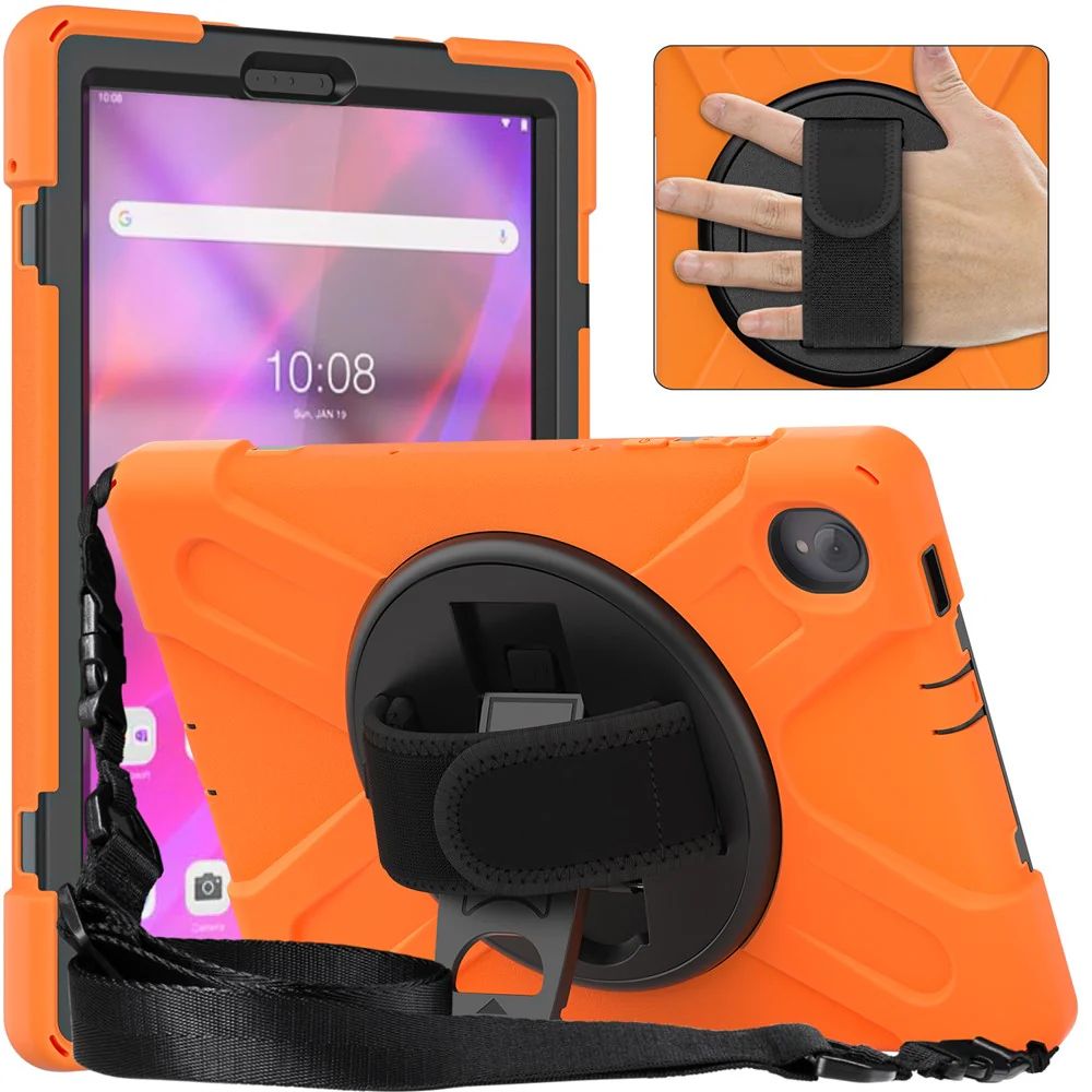 PC + Silicone Case with Kickstand Shoulder Strap for Lenovo Tab M10 Plus (2020) / K10 (2021) TB-X606F / 606X / X6C6F / X6C6X / X6C6NBF - Orange - Image 2