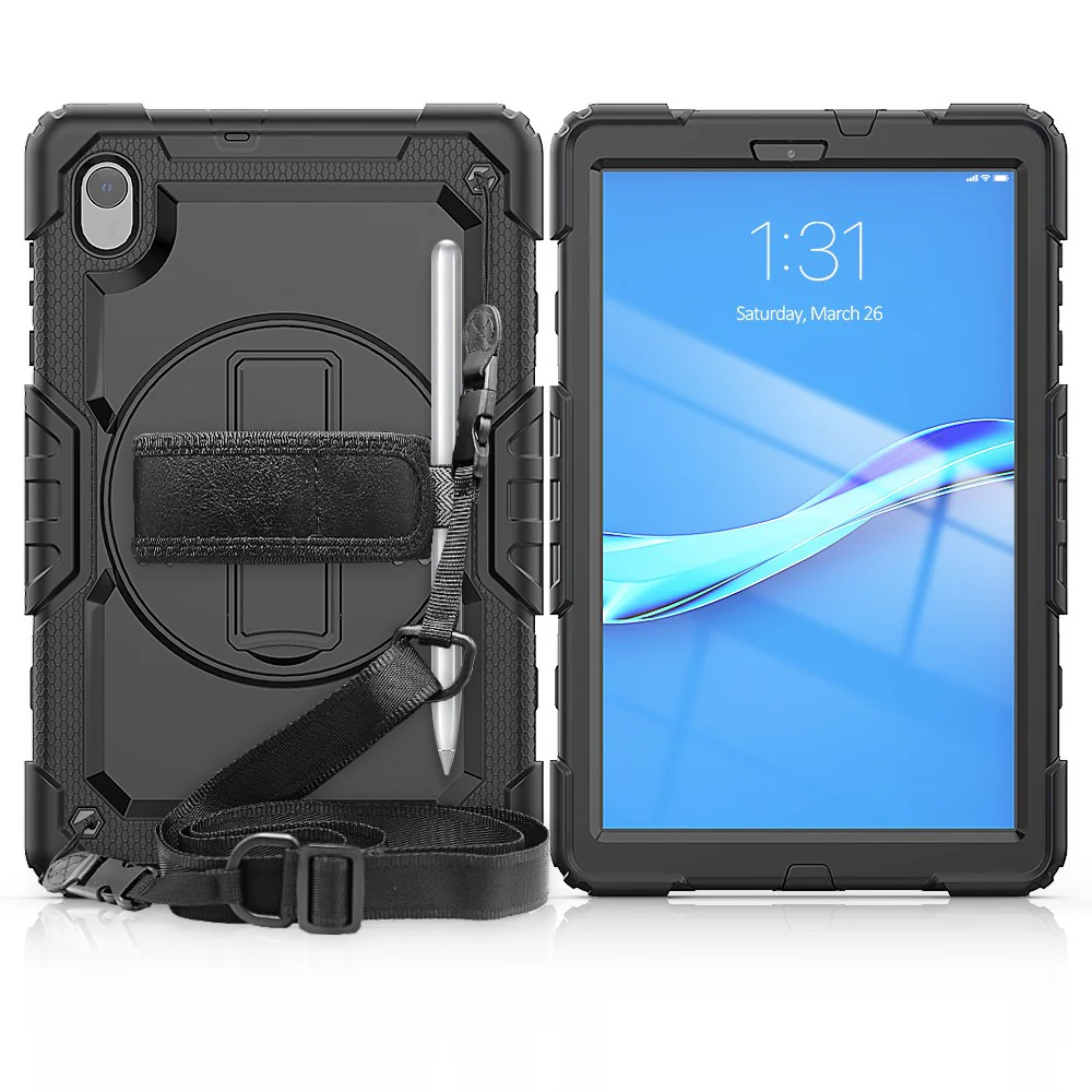 PC + Silicone + PET Front Film Tablet Combo Shell with Kickstand and Shoulder Strap for Lenovo Tab M10 HD Gen 2 TB-306X(F) - Black/Black - Image 6