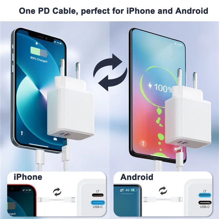 PD 20W Type-C + Lightning Phone Charger Fast Charging Power Adapter with Cable - EU Plug - Image 3