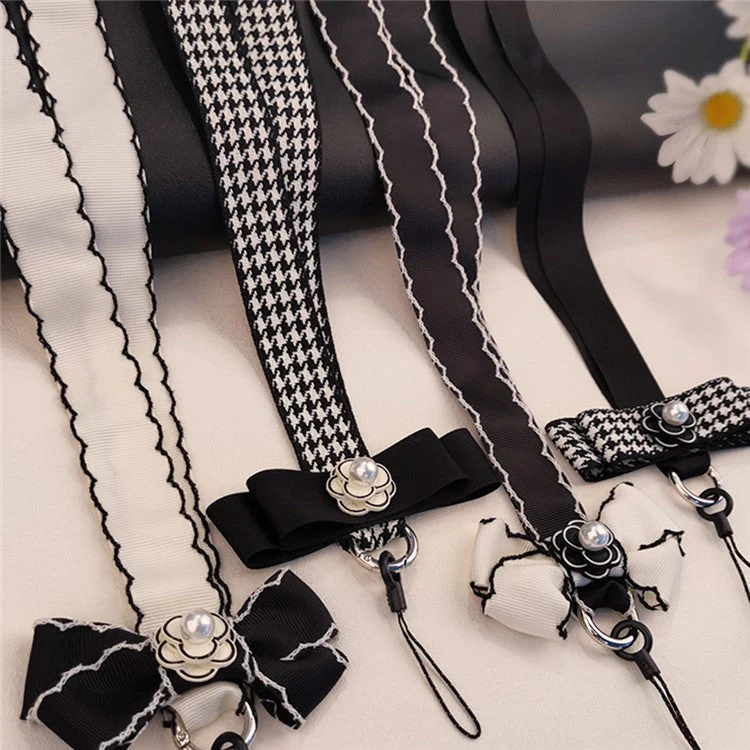 Pearl Decor Lanyard Phone Carrying Strap Wrist Key Chain Holder Universal for Mobile Phone Case, Work ID Card Case - White - Image 7