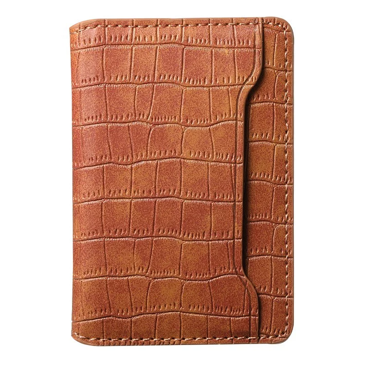 Phone Card Holder Case Kickstand Crocodile Texture PU Leather Phone Back Stand - Brown - Image 2