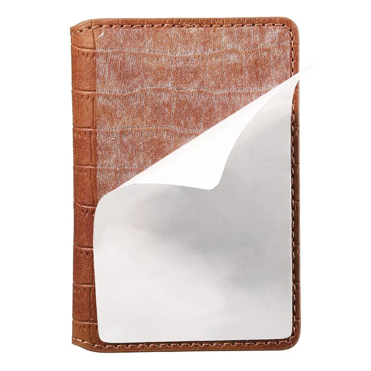 Phone Card Holder Case Kickstand Crocodile Texture PU Leather Phone Back Stand - Brown - Image 7