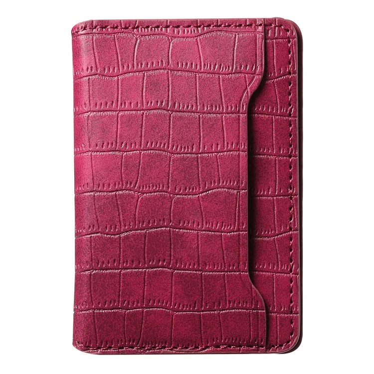 Phone Card Holder Case Kickstand Crocodile Texture PU Leather Phone Back Stand - Red - Image 2