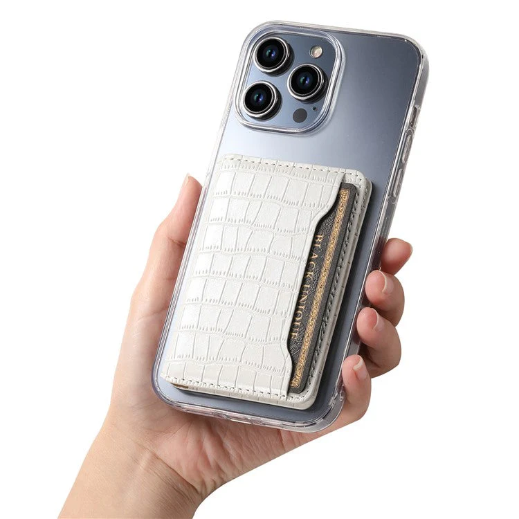 Phone Card Holder Case Kickstand Crocodile Texture PU Leather Phone Back Stand - White - Image 4