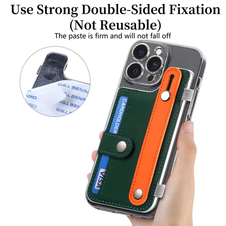 Phone Card Holder Wristband Kickstand PU Leather Phone Card Bag - Blackish Green - Image 6