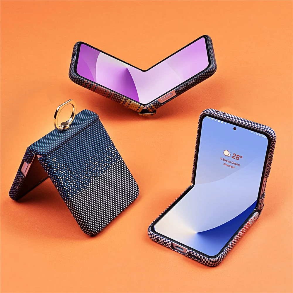 Phone Case For Samsung Galaxy Z Flip7 FE 5G / Flip6 5G / Flip5 5G Ring Holder Kickstand PC Cover with Tempered Glass Screen Protector - Yellow - Image 4