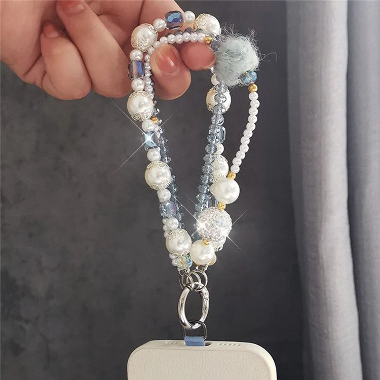 Phone Charms Wrist Strap 3-in-1 Beaded Phone Lanyard Jewelry with Tether Tab, Folded Length: 14cm - Black - Image 3