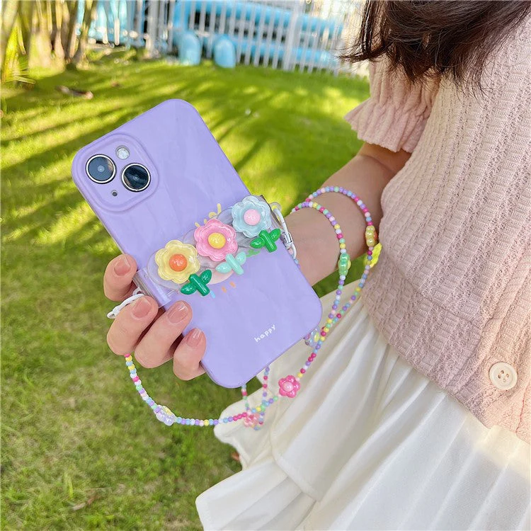 Phone Clamp Mount Portable Phone Clip Beads Chain Shoulder Strap Lanyard - Flower - Image 3