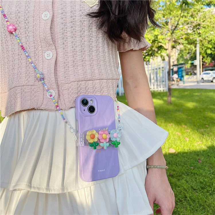 Phone Clamp Mount Portable Phone Clip Beads Chain Shoulder Strap Lanyard - Flower - Image 4