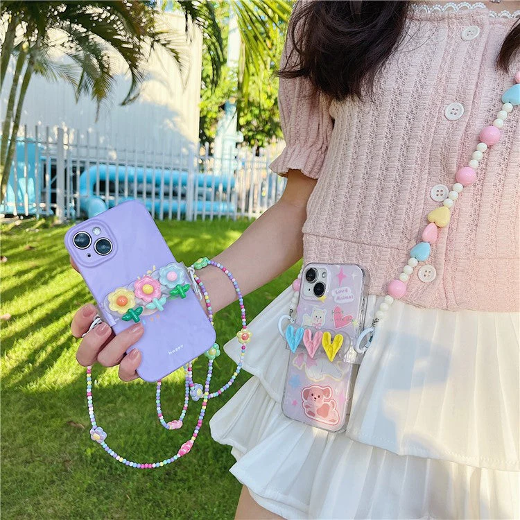 Phone Clamp Mount Portable Phone Clip Beads Chain Shoulder Strap Lanyard - Flower - Image 5