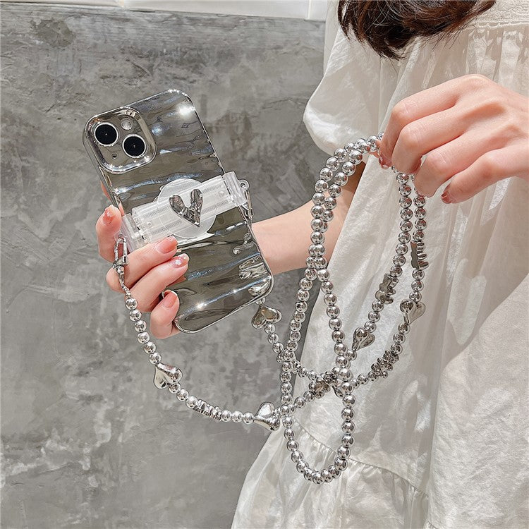 Phone Clamp Mount Portable Phone Clip Electroplating Beads Chain Shoulder Strap Lanyard - Silver - Image 3