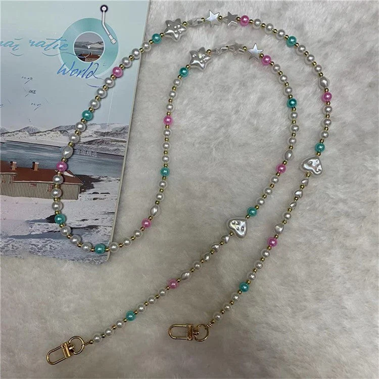 Phone Crossbody Beaded Strap 120cm Star Heart Decor Phone Chain Lanyard with Tether Tab - Image 3