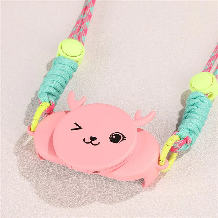 Phone Crossbody Lanyard Rotary Back Clamp Phone Holder Nylon Braided Shoulder Strap with Makeup Mirror Stand - Pink - Image 2