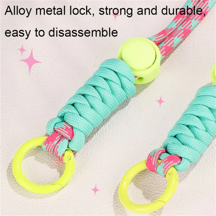 Phone Crossbody Lanyard Rotary Back Clamp Phone Holder Nylon Braided Shoulder Strap with Makeup Mirror Stand - Pink - Image 5