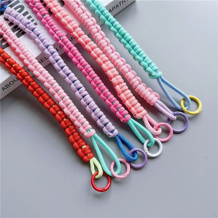 Phone Hand Wrist Strap Dual Ring 30cm Nylon Short Lanyard with Tether Tab - Rose+Green - Image 2