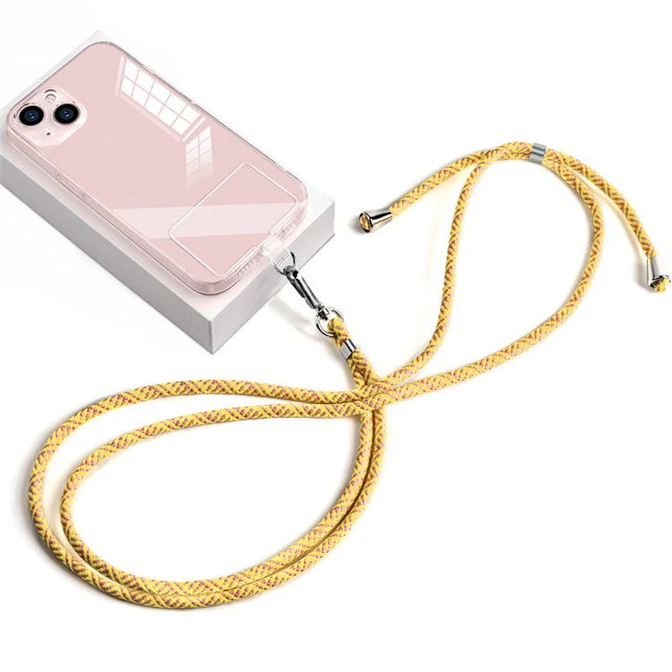Phone Lanyard Crossbody 6mm Thick Nylon Rope Strap Length Adjustable with Pad - Orange Yellow / Y Pattern