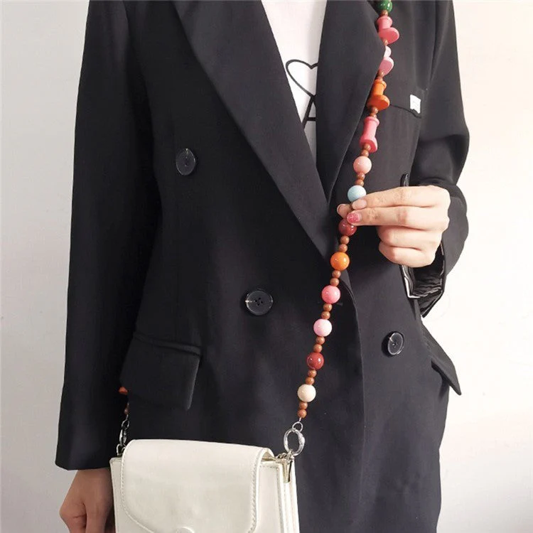 Phone Lanyard Crossbody Shoulder Neck Strap Boot-Shaped Bead Chain with Tether Tab, Folded Length: 63.5cm - Pink+Brown - Image 8