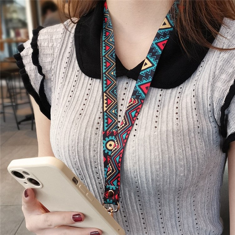 Phone Lanyard Ethnic Style Nylon Phone Neck Phone Charm with Tether Tab + Hanging Rope, Folded Length: 40cm - Kazakhstan / Blue - Image 2