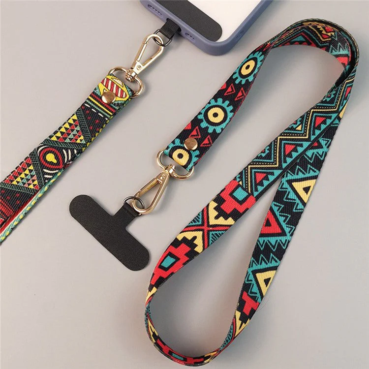 Phone Lanyard Ethnic Style Nylon Phone Neck Phone Charm with Tether Tab + Hanging Rope, Folded Length: 40cm - Pamir Totem - Image 6