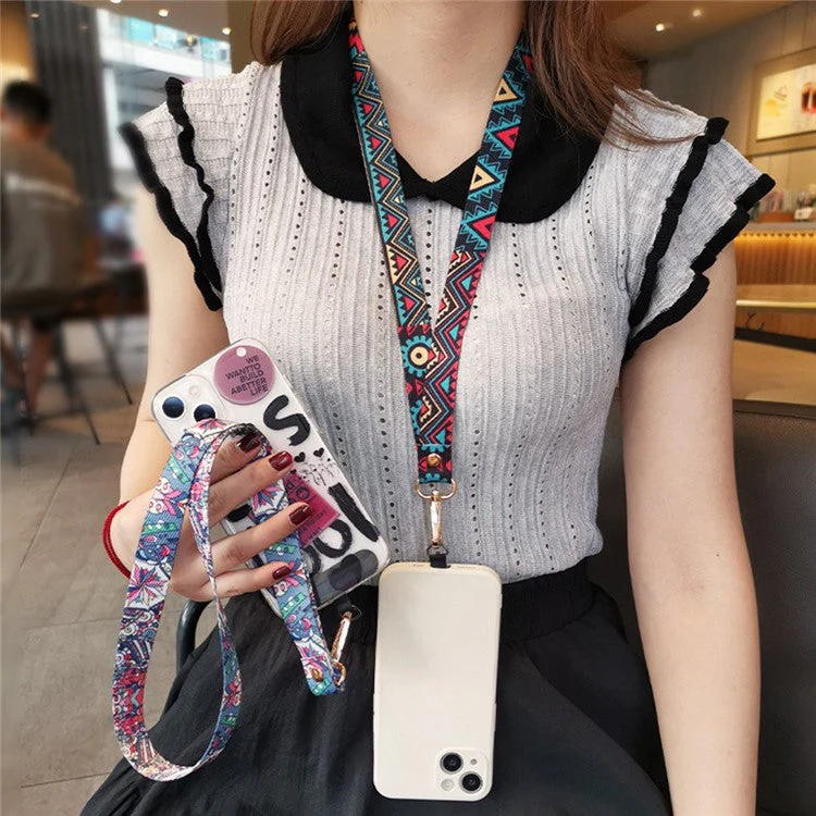 Phone Lanyard Ethnic Style Nylon Phone Neck Phone Charm with Tether Tab + Hanging Rope, Folded Length: 40cm - Pamir Totem - Image 8