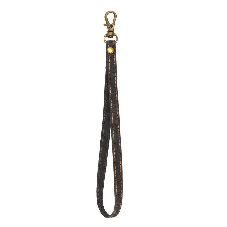 Phone Lanyard Hand Strap for Leather Case, PU Leather+Metal Phone Wrist Strap - Black