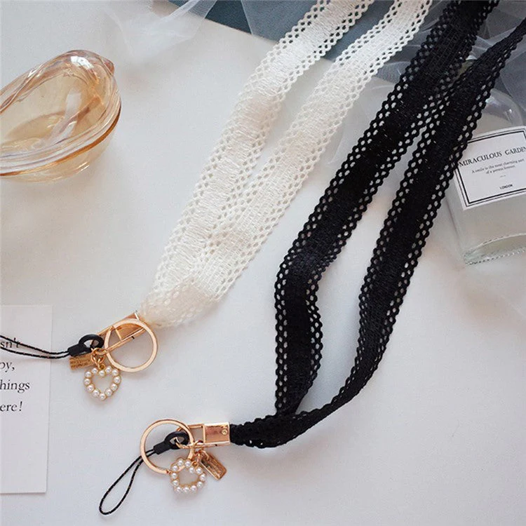 Phone Lanyard Neck Strap Lanyard Love-shape Pearl Pendant Cell Phone Strap - Grass Green - Image 2