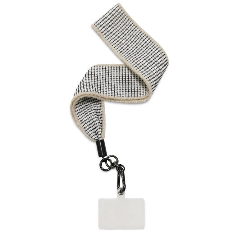 Phone Lanyard Neck Strap with Patch Universal Cell Phone Cord Strap Plush Plaid Phone Tether Strap - White - Image 4