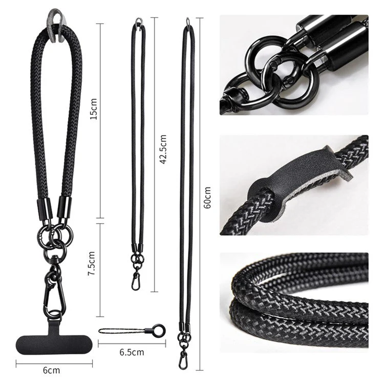 Phone Lanyard Neck / Wrist Strap Multifunctional Anti-Drop Cell Phone Rope with Detachable Metal Buckle - White Purple / 85cm - Image 5