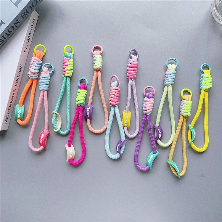 Phone Lanyard Wrist Strap 30cm Nylon Short Hand Lanyard with Tether Tab - Yellow+Green+Purple - Image 2