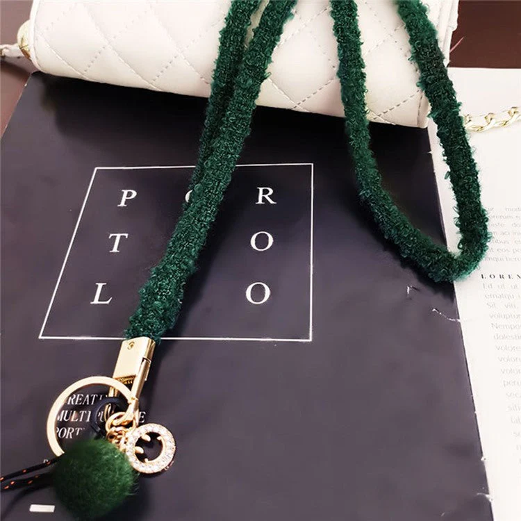 Phone Lanyard Wrist Strap Key Chain Holder Keychain with Plush Pompom Decor for Smartphone Case - Pink - Image 4