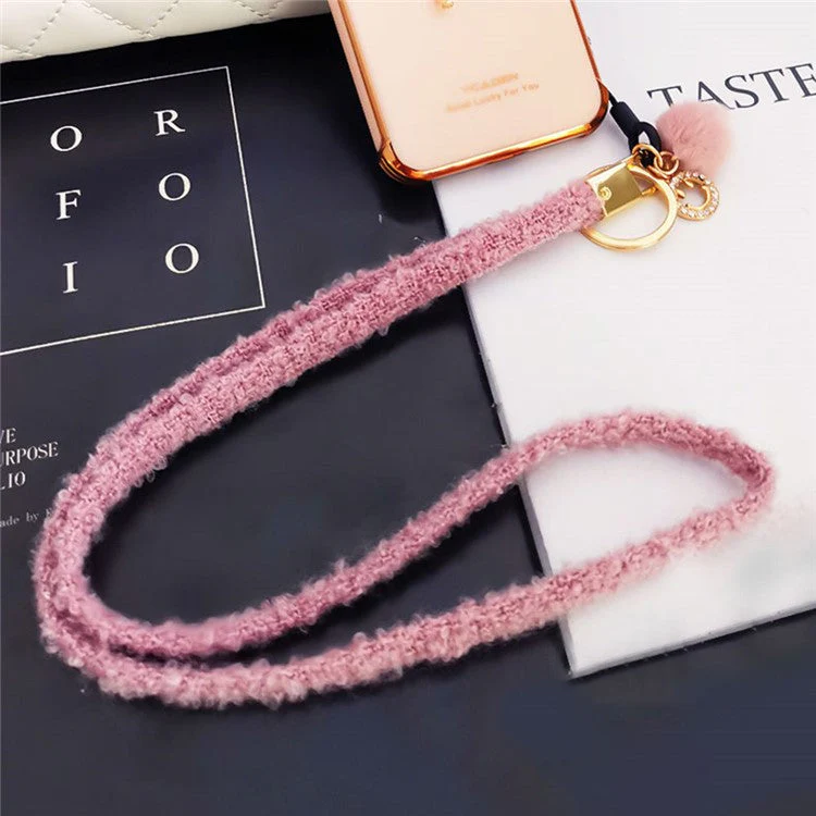 Phone Lanyard Wrist Strap Key Chain Holder Keychain with Plush Pompom Decor for Smartphone Case - White - Image 2