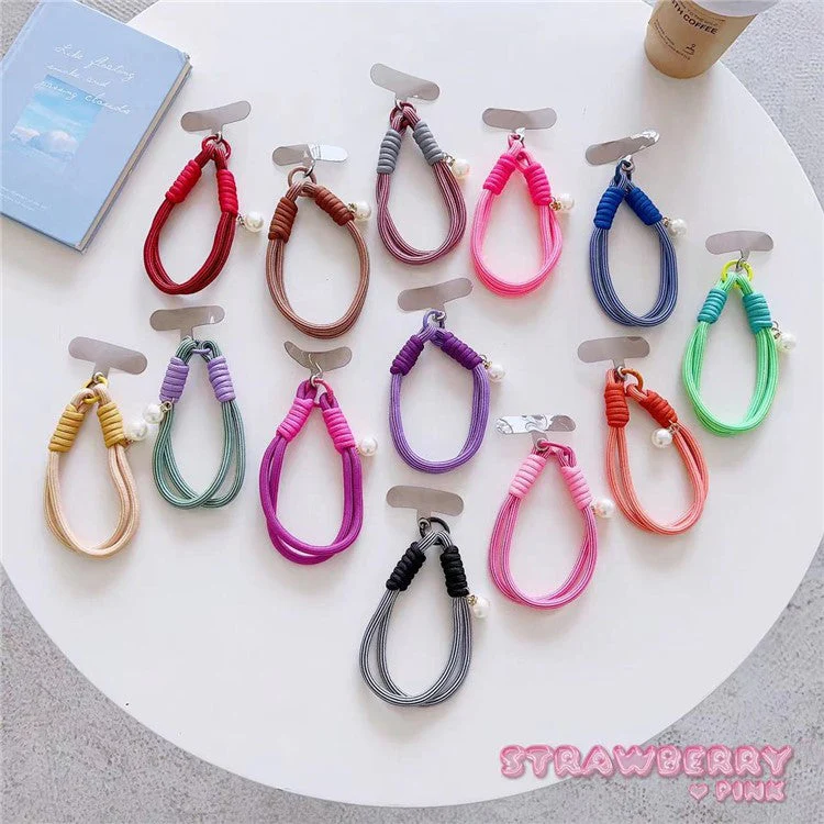 Phone Short Lanyard 30cm Wrist Strap Nylon Pearl Hand Strap with Tether Tab - Dark Blue - Image 2