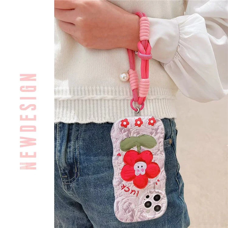 Phone Wrist Lanyard 30cm Nylon Wrist Strap Pearl Phone Charm with Tether Tab - Yellow+Purple - Image 2