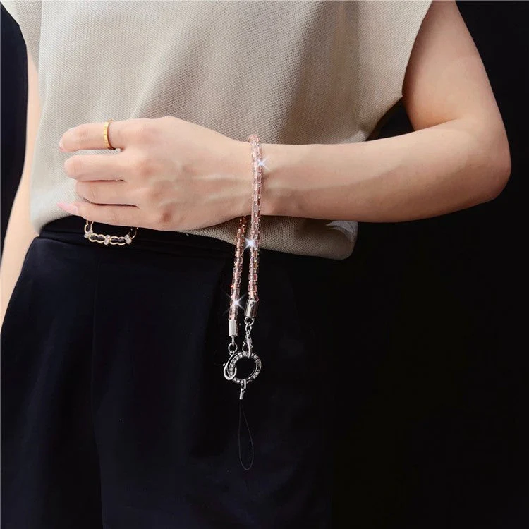 Phone Wrist Strap Lanyard Universal Hand Strap Square Rhinestones Decor, Length: 25cm - Black White Grid - Image 3