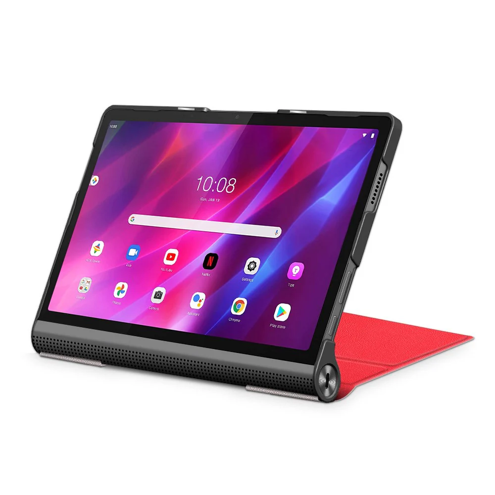 Plain PU Leather Good Shock-Absorption Tablet Cover with Kickstand for Lenovo Yoga Tab 11 - Red - Image 4