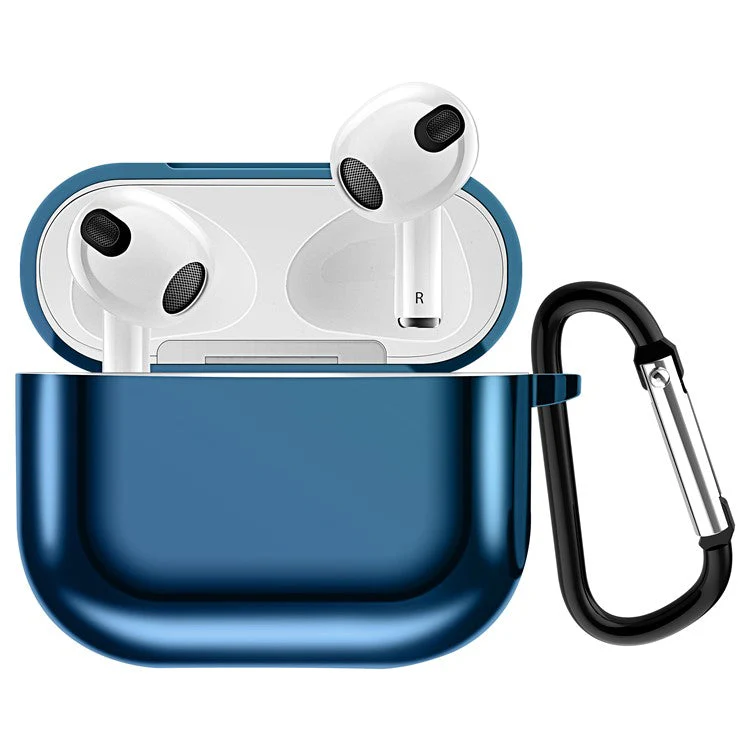Plating TPU Soft Cover Shockproof Full Protective Case with Keychain for AirPods 3 - Blue