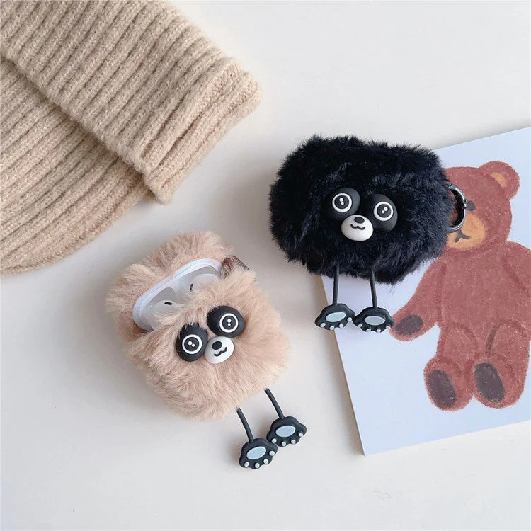 Plush Case for AirPods with Charging Case (2016) / (2019) / AirPods with Wireless Charging Case (2019) Cartoon Raccoon Earphone Cover - Black - Image 5