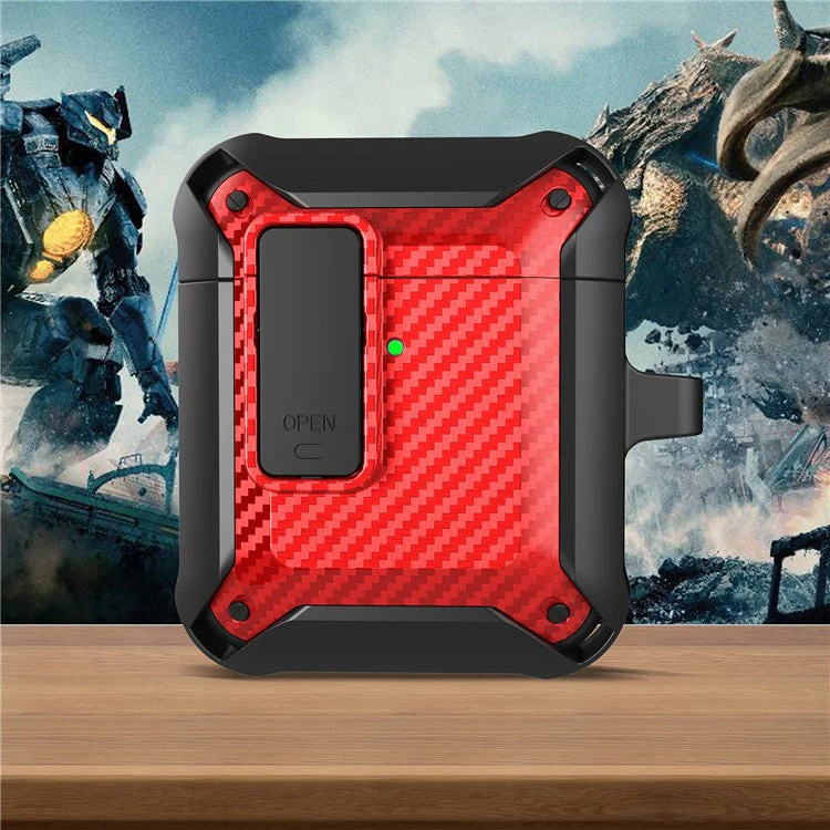 Portable 2 in 1 TPU + PC Frame Earbuds Case Cover Shock-resistant Earphone Charging Case Cover Anti-drop Protective Case for AirPods 1/2 - Black/Red - Image 2